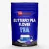 Steaming cup of vibrant blue Butterfly Pea Flower tea, known for its color-changing properties and potential health benefits.
