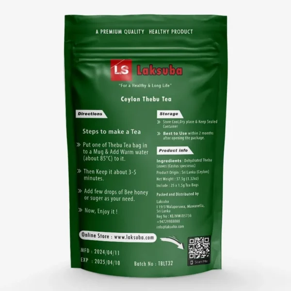 Laksuba Thebu Tea Product - Back Side Instruction