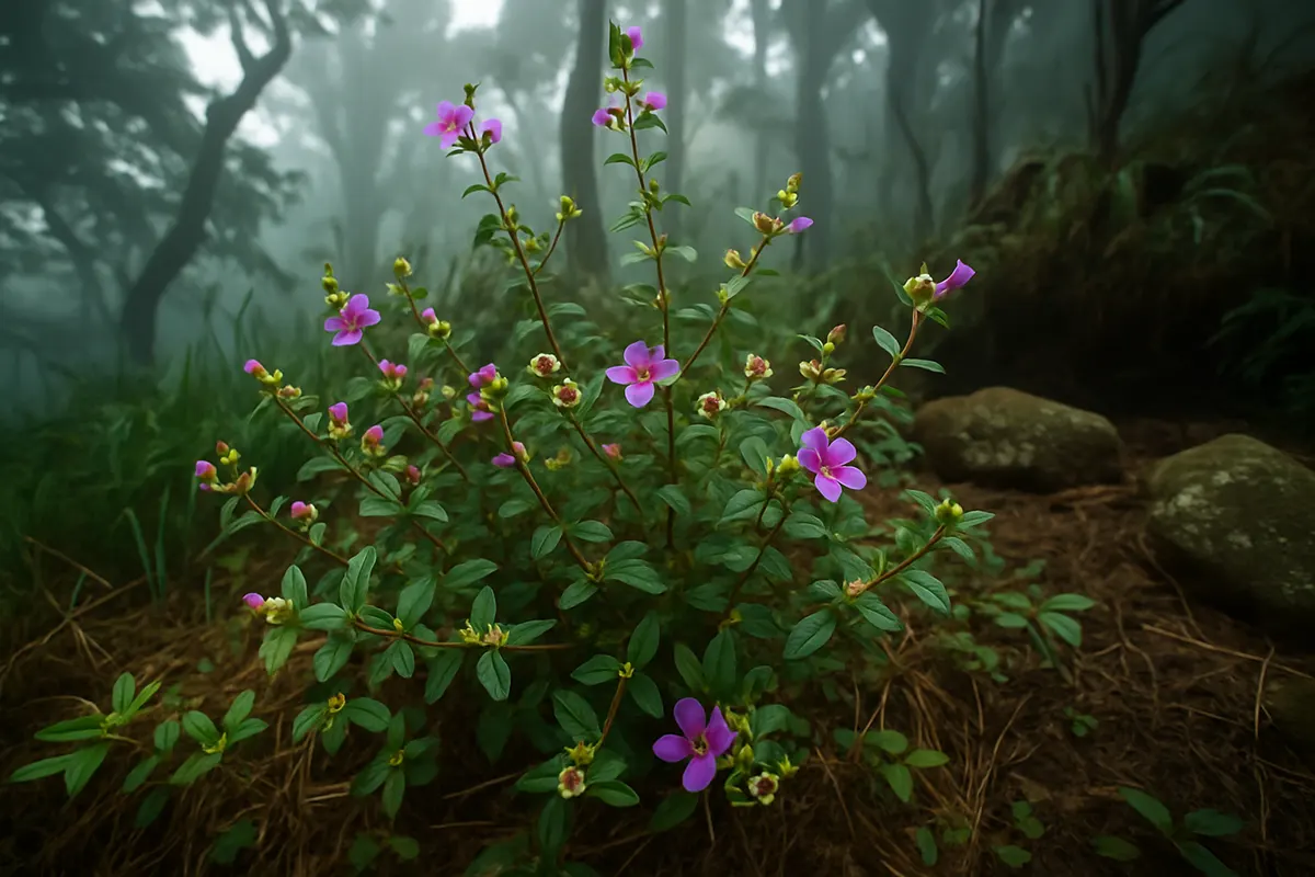 Wild Osbeckia Octandra Heen Bovitiya plant Sri Lanka highlands natural habitat endemic herbal tea source